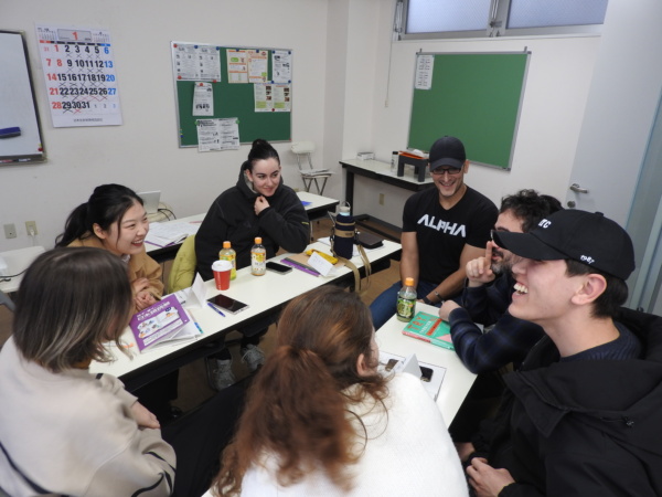 Students learning practical Japanese through a hands-on wagashi making project.